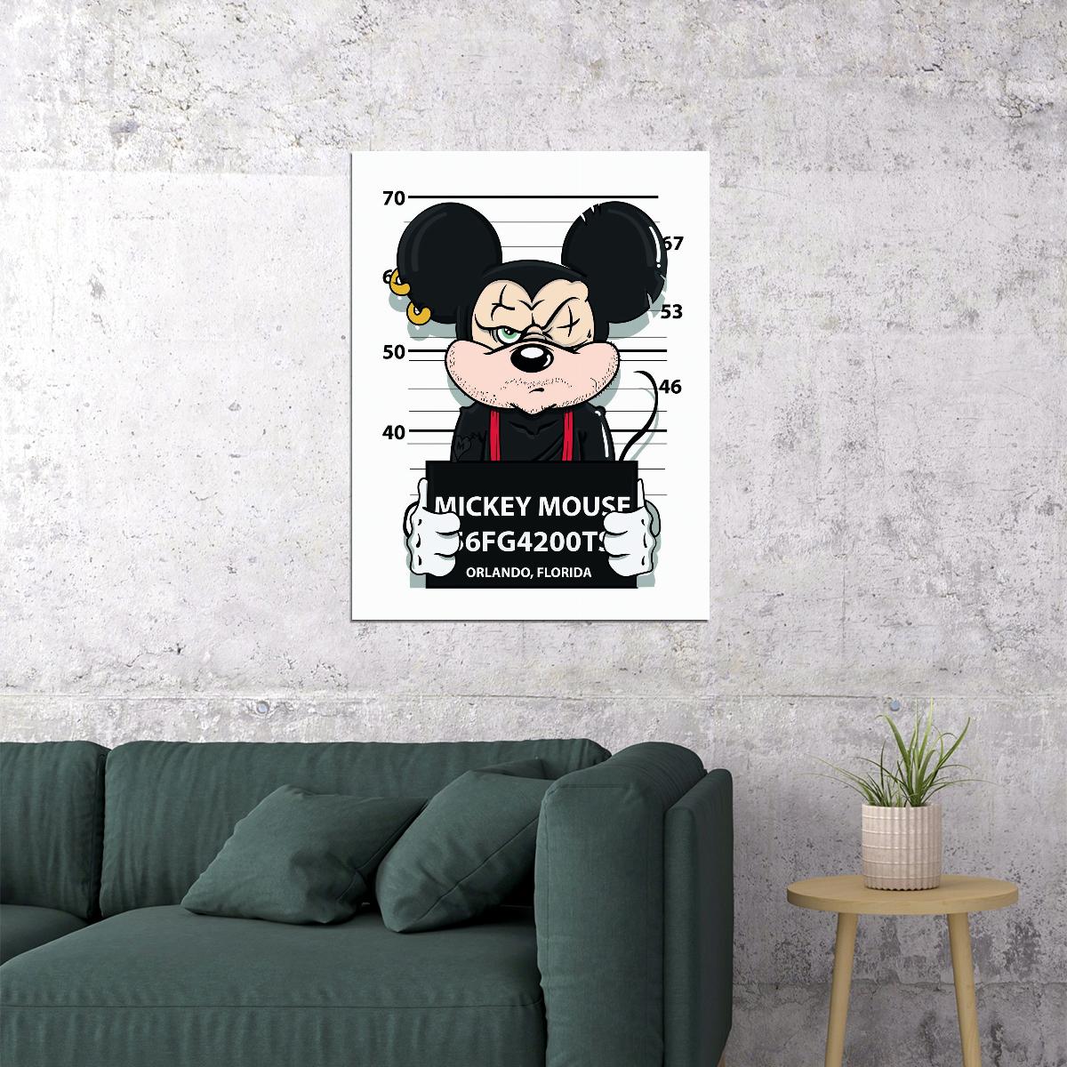 Mickey Mouse Mugshot Graffiti Art Poster Urban Street Wall Decor Bold Pop Art Cartoon Style Wall Print - xonomax