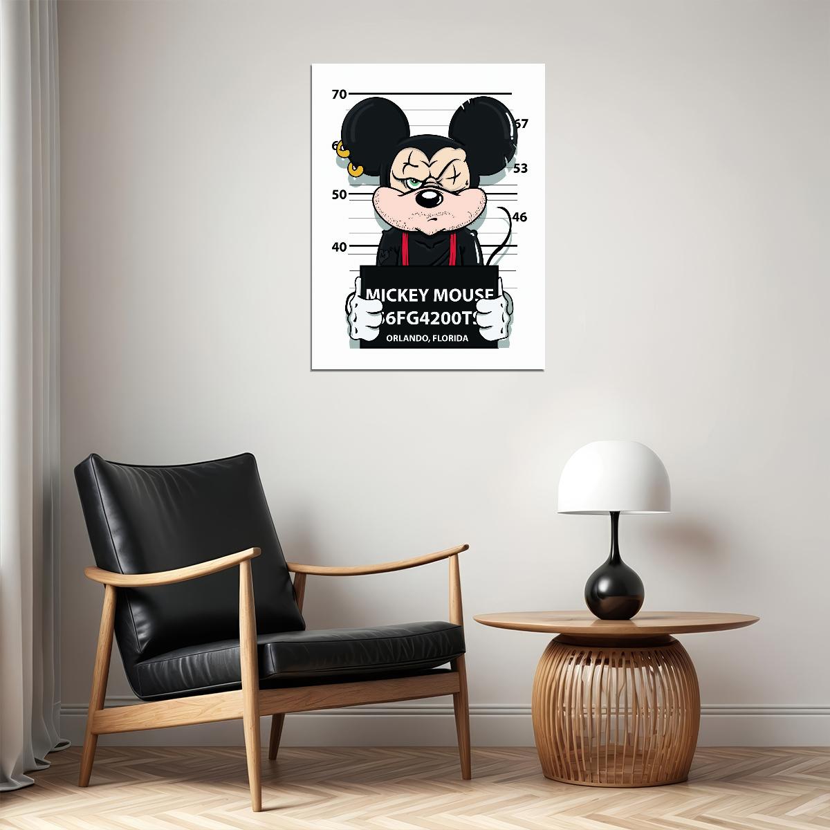 Mickey Mouse Mugshot Graffiti Art Poster Urban Street Wall Decor Bold Pop Art Cartoon Style Wall Print - xonomax