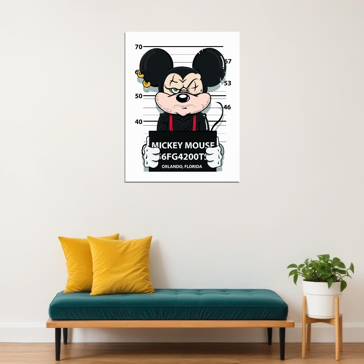 Mickey Mouse Mugshot Graffiti Art Poster Urban Street Wall Decor Bold Pop Art Cartoon Style Wall Print - xonomax
