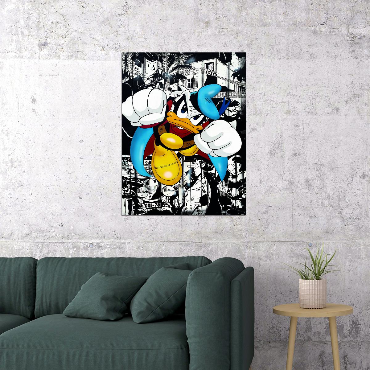Donald Duck Boxing Graffiti Art Poster Bold Urban Wall Decor Cartoon Pop Art Style Wall Print - xonomax