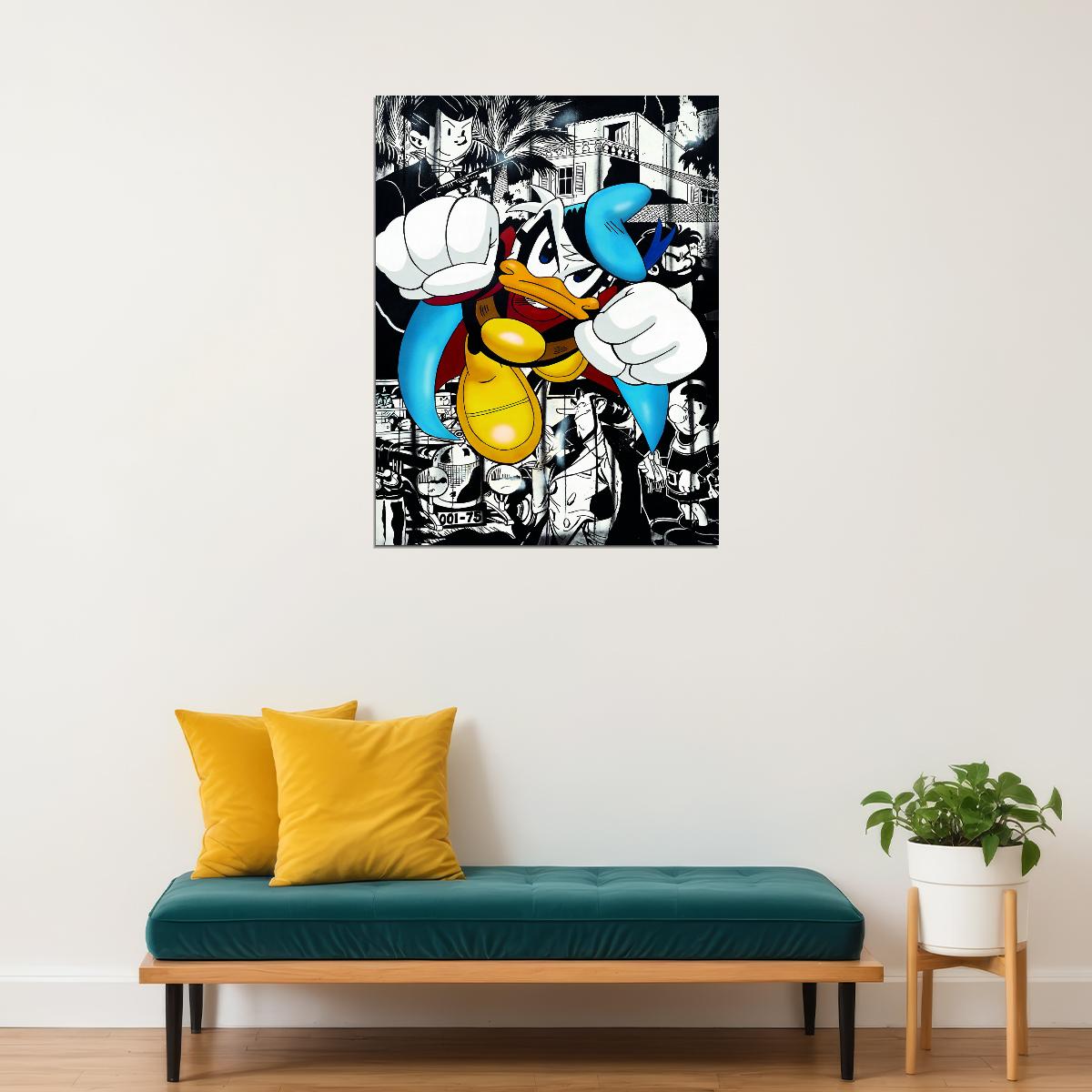 Donald Duck Boxing Graffiti Art Poster Bold Urban Wall Decor Cartoon Pop Art Style Wall Print - xonomax