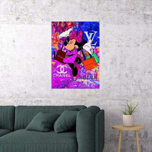 Minnie Mouse Graffiti Art Poster Luxury Brands Wall Decor Colorful Urban Pop Art Cartoon Style Wall Print - xonomax