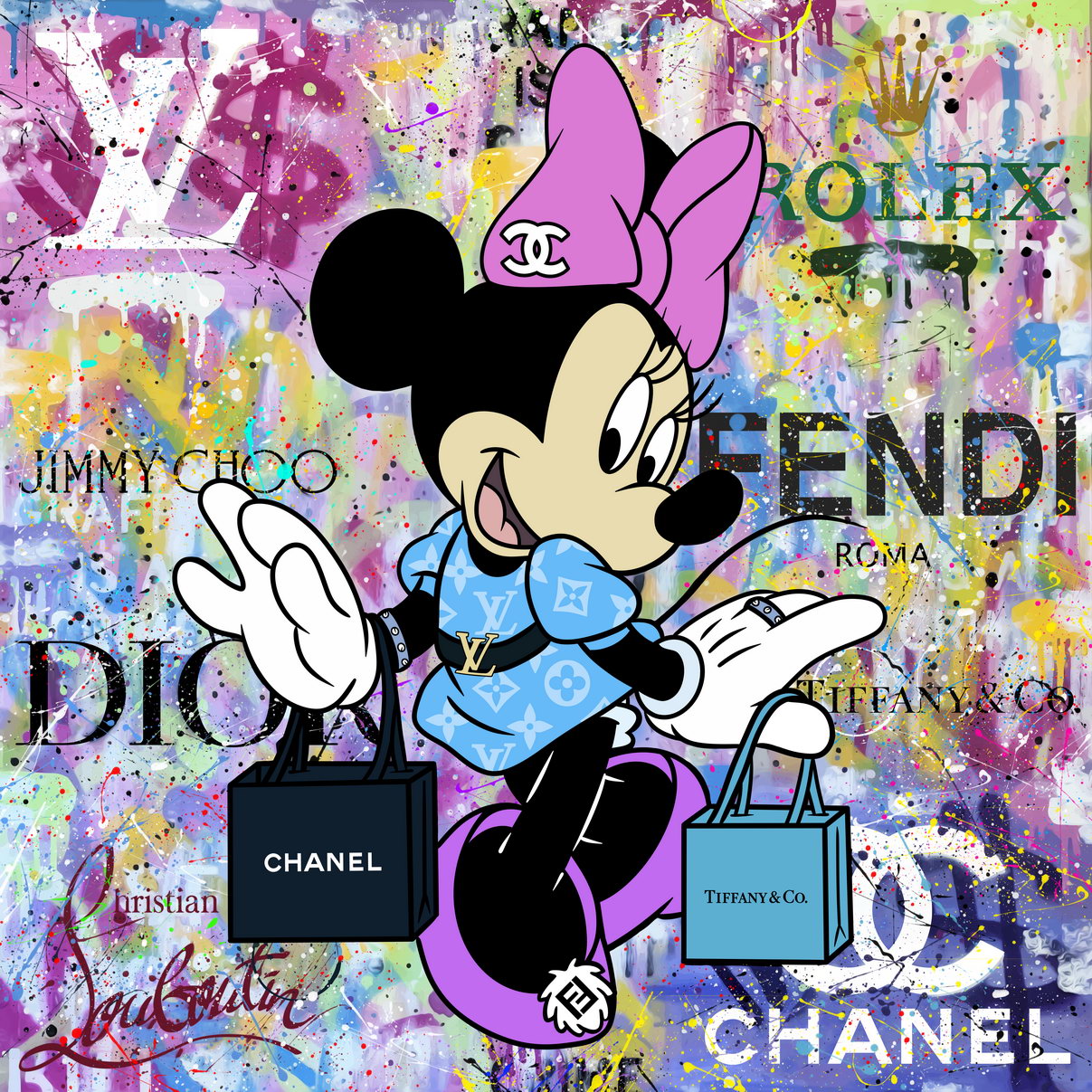 Minnie Mouse Chanel Graffiti Art Poster Fashion Luxury Wall Decor Modern Urban Cartoon Pop Art Style Wall Print - xonomax