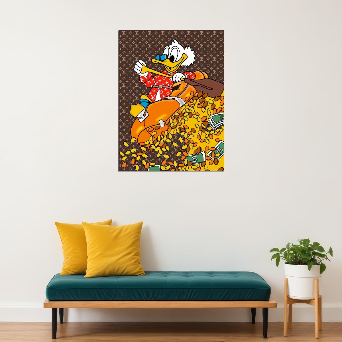 Scrooge McDuck Graffiti Art Poster Money and Coins Wall Decor Bold Cartoon Pop Art Urban Style Wall Print - xonomax