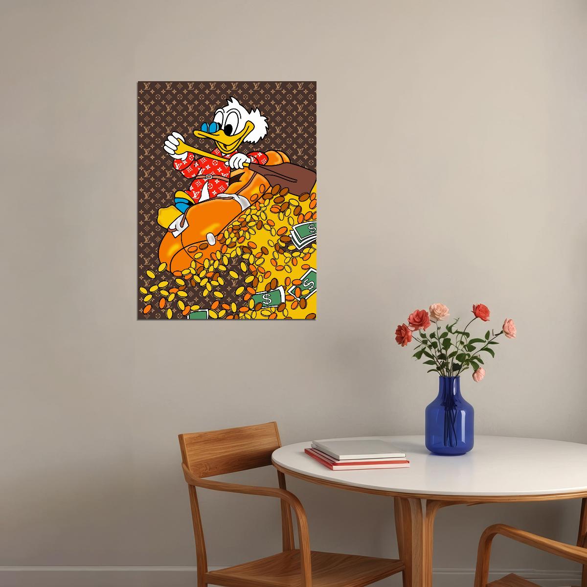 Scrooge McDuck Graffiti Art Poster Money and Coins Wall Decor Bold Cartoon Pop Art Urban Style Wall Print - xonomax