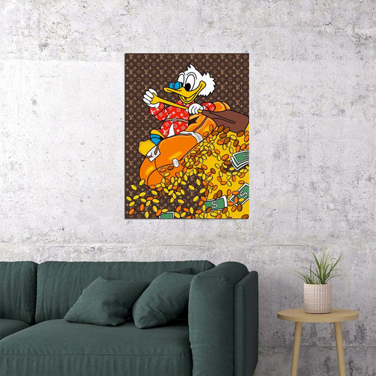 Scrooge McDuck Graffiti Art Poster Money and Coins Wall Decor Bold Cartoon Pop Art Urban Style Wall Print - xonomax