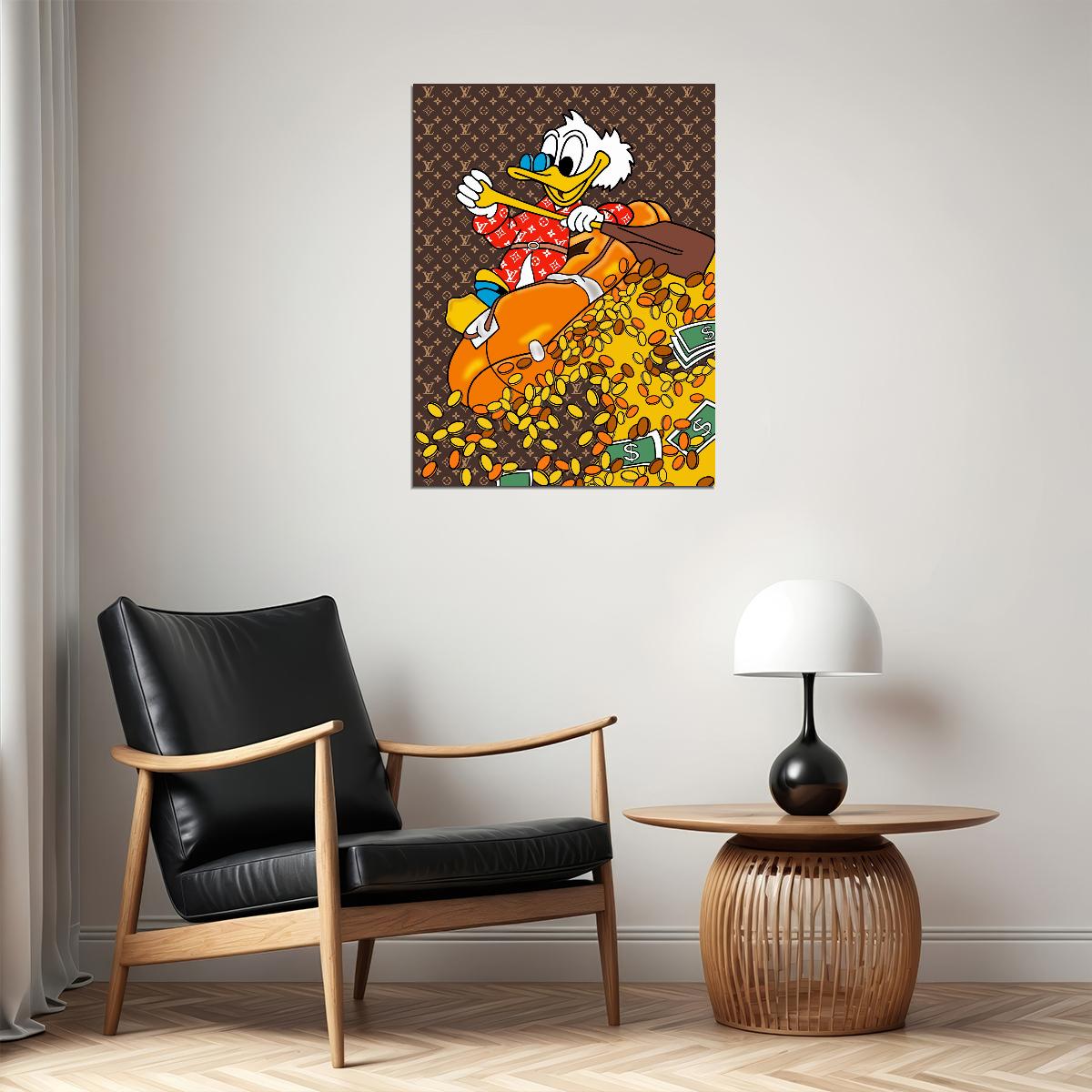 Scrooge McDuck Graffiti Art Poster Money and Coins Wall Decor Bold Cartoon Pop Art Urban Style Wall Print - xonomax