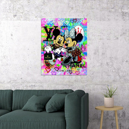 Mickey and Minnie Graffiti Art Poster Luxury Brands Wall Decor Colorful Cartoon Pop Art Style Urban Wall Print - xonomax