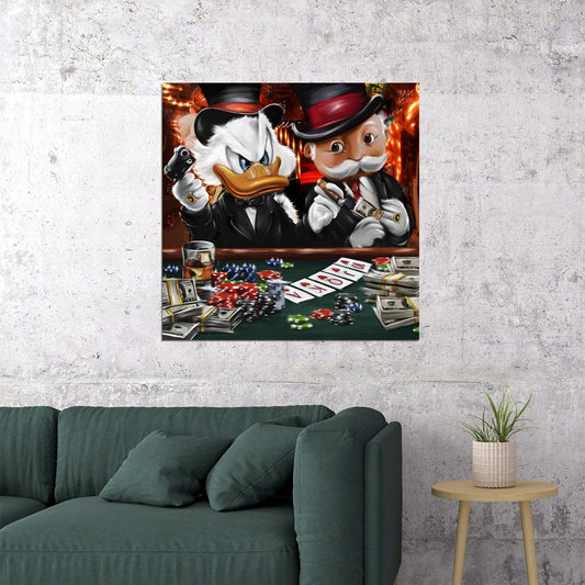 Scrooge McDuck Poker Graffiti Art Poster Casino Money Theme Wall Decor Bold Urban Pop Art Cartoon Style Wall Print - xonomax