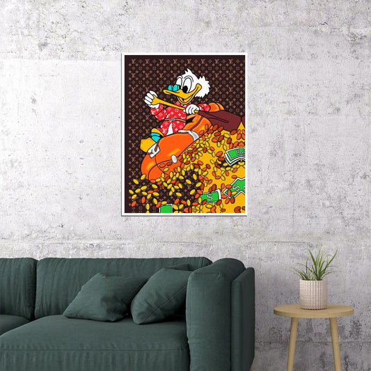 Scrooge McDuck Coin Explosion Graffiti Art Poster Cartoon Money Wall Decor Bold Pop Art Style Urban Wall Print - xonomax