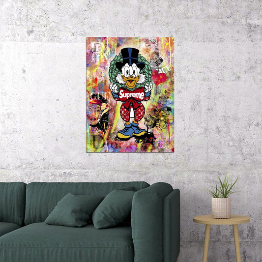Scrooge McDuck Supreme Graffiti Art Poster Luxury Urban Wall Decor Cartoon Pop Art Money Style Wall Print - xonomax