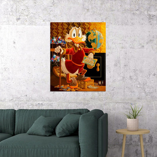 Scrooge McDuck Casino Graffiti Art Poster Bold Cartoon Wall Decor Money and Cards Urban Pop Art Style Wall Print - xonomax