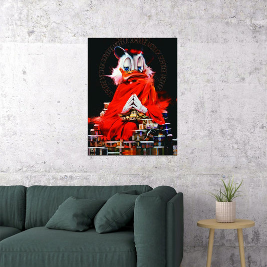 Scrooge McDuck Flames Graffiti Art Poster Bold Cartoon Wall Decor Money Urban Pop Art Style Wall Print - xonomax