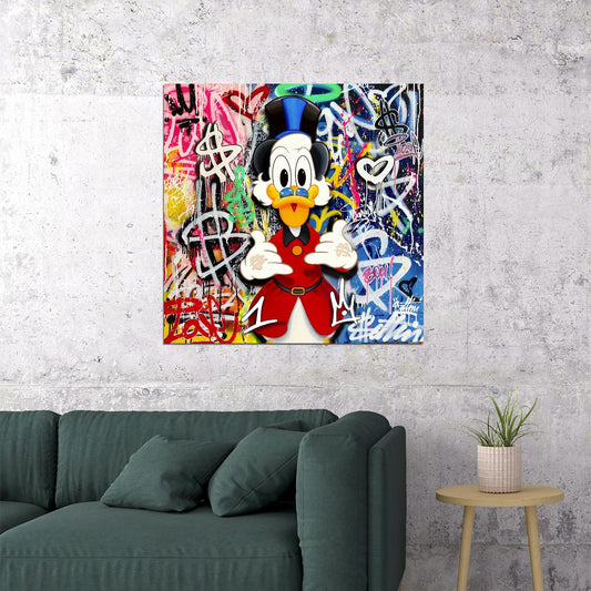Scrooge McDuck Dollar Graffiti Art Poster Money Theme Wall Decor Urban Cartoon Pop Art Style Wall Print - xonomax