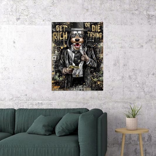 Get Rich or Die Trying Graffiti Art Poster Bold Urban Wall Decor Cartoon Pop Art Money and Ambition Style Wall Print - xonomax