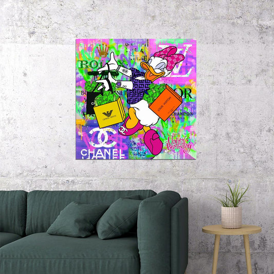 Donald Duck Shopping Graffiti Art Poster Urban Cartoon Wall Decor Luxury Pop Art Style Designer Wall Print - xonomax
