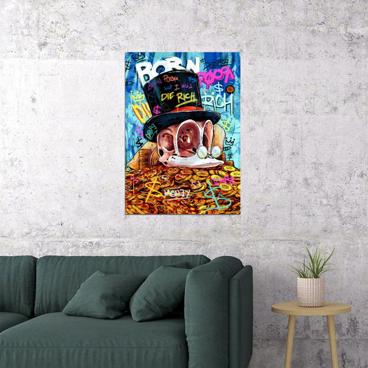Born Poor Die Rich Graffiti Art Poster Urban Cartoon Wall Decor Bold Pop Art Money Style Modern Wall Print - xonomax