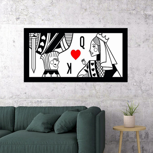 Queen of Hearts Line Art Poster Minimalist Wall Decor Modern Playing Card Pop Art Style Wall Print - xonomax