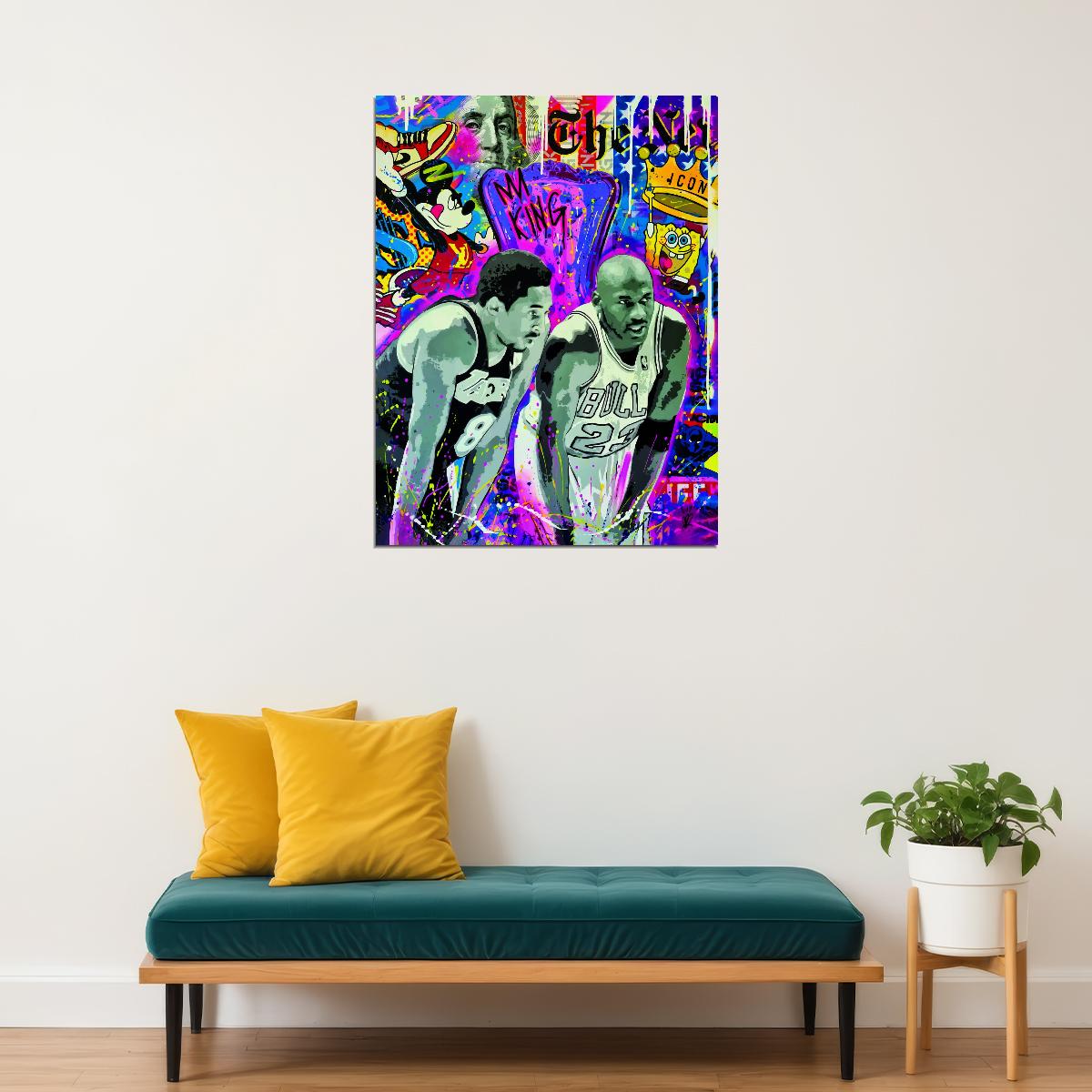 Shaquille O’Neal and Kobe Bryant Art Poster Basketball Duo Wall Decor Iconic Sports Artwork Modern Style Wall Print - xonomax