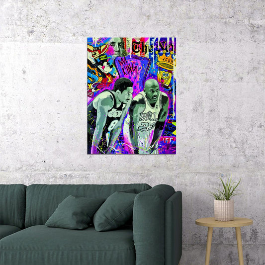 Shaquille O’Neal and Kobe Bryant Art Poster Basketball Duo Wall Decor Iconic Sports Artwork Modern Style Wall Print - xonomax