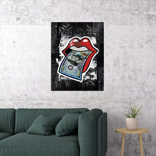 Money Lips Sticker Art Poster Urban Pop Art Style Wall Decor Bold Artistic Modern Design Wall Print - xonomax
