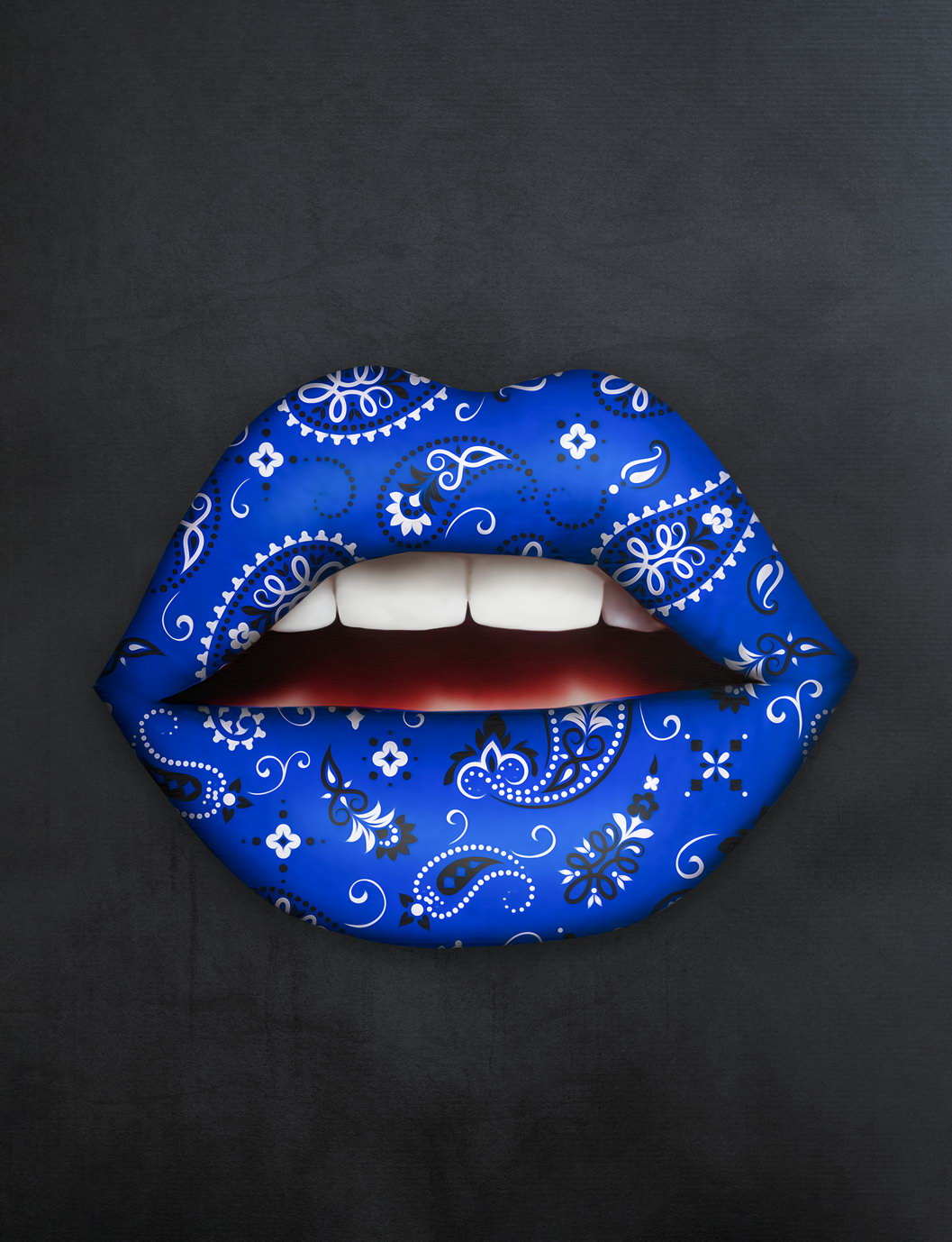 Blue Bandana Lips Art Poster Bold Modern Wall Decor Pop Art Style Unique Artistic Design Wall Print - xonomax