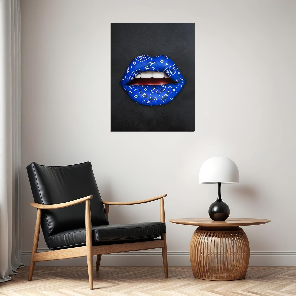 Blue Bandana Lips Art Poster Bold Modern Wall Decor Pop Art Style Unique Artistic Design Wall Print - xonomax