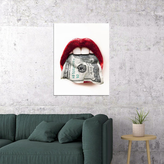 Money Lips Art Poster Red and White Design Wall Decor Bold Artistic Pop Art Style Modern Wall Print - xonomax
