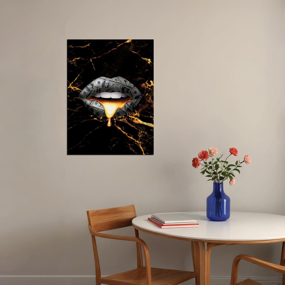 Black and Gold Lips Art Poster Luxury Wall Decor Bold Artistic Modern Pop Art Style Wall Print - xonomax