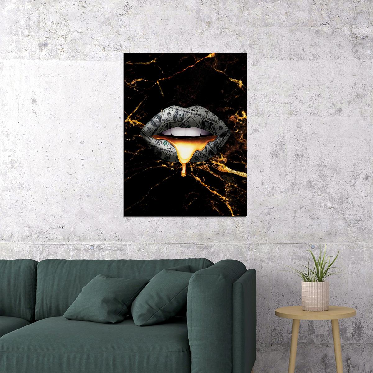 Black and Gold Lips Art Poster Luxury Wall Decor Bold Artistic Modern Pop Art Style Wall Print - xonomax