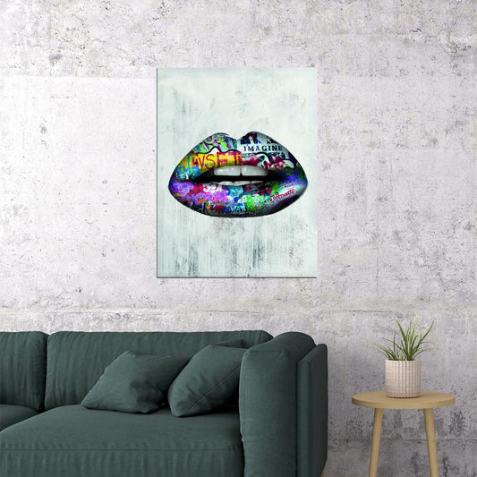 Graffiti Lips Art Poster Colorful Urban Pop Art Style Wall Decor Bold Artistic Design Modern Wall Print - xonomax