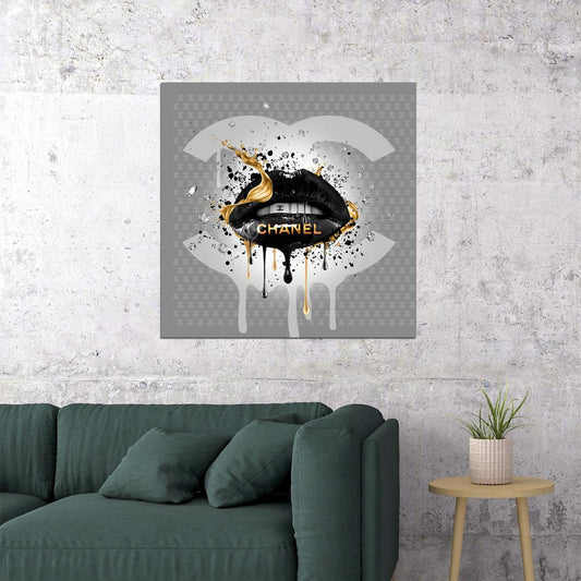 Chanel Lips Art Poster Luxury Brand Wall Decor Artistic Modern Pop Art Style Bold Wall Print - xonomax