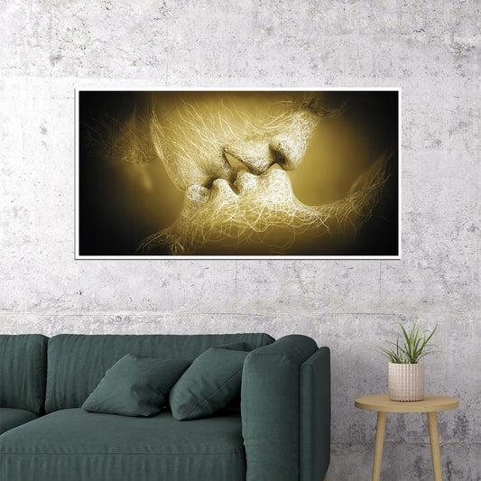 Golden Kiss Art Poster Luxury Wall Decor Modern Artistic Design Bold Pop Art Style Wall Print - xonomax