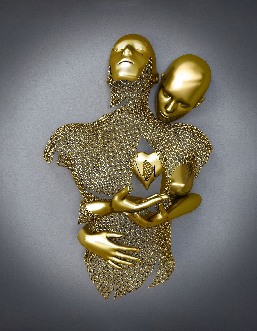 Golden Abstract Hug Art Poster Romantic Modern Wall Decor Bold Unique Artistic Sculpture Style Wall Print - xonomax
