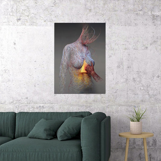 Abstract Human Form Art Poster Textured Romantic Wall Decor Modern Emotional Sculpture Style Artistic Wall Print - xonomax