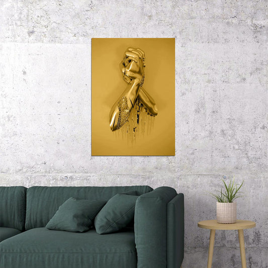 Golden Female Form Art Poster Elegant Modern Sculpture Wall Decor Bold Artistic Unique Style Wall Print - xonomax
