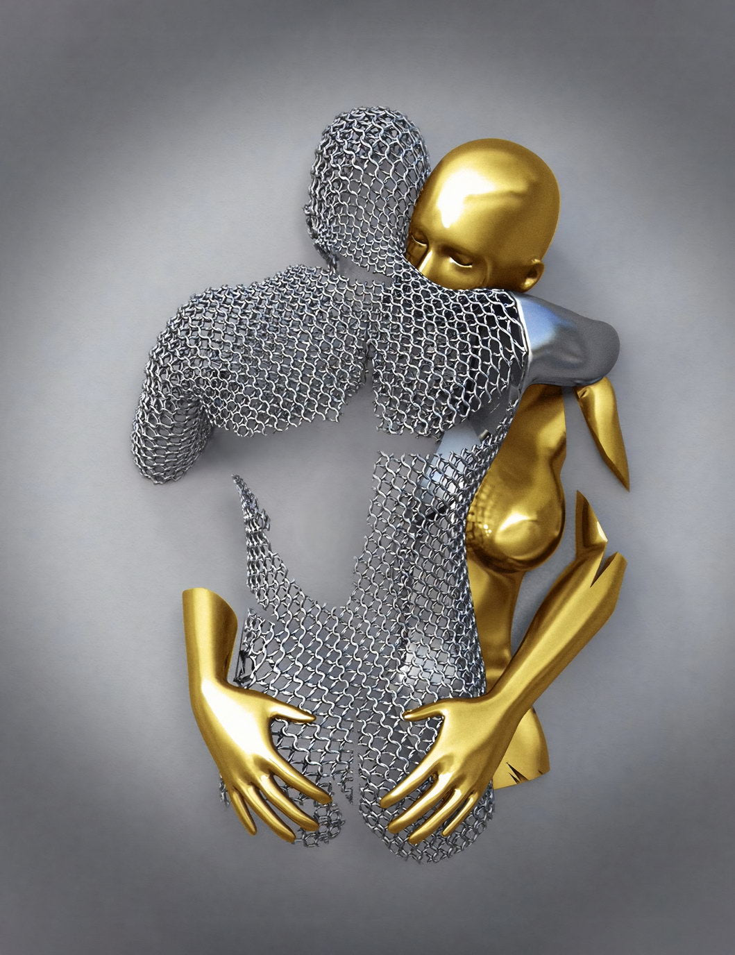 Abstract Gold and Silver Embrace Art Poster Romantic Wall Decor Modern Artistic Bold Sculpture Style Wall Print - xonomax