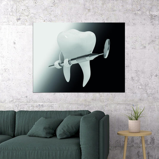 Tooth and Syringe Art Poster Modern Dental Wall Decor Bold Artistic Design Unique Medical Illustration Wall Print - xonomax
