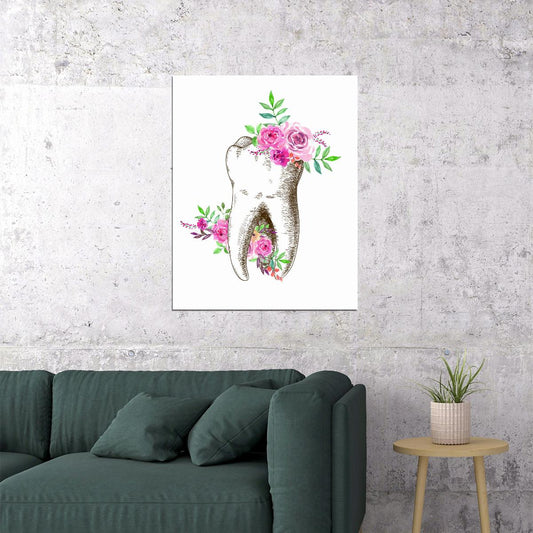 Floral Tooth Art Poster Vintage and Elegant Wall Decor Unique Artistic Design Perfect for Dental Clinics or Home Wall Print - xonomax
