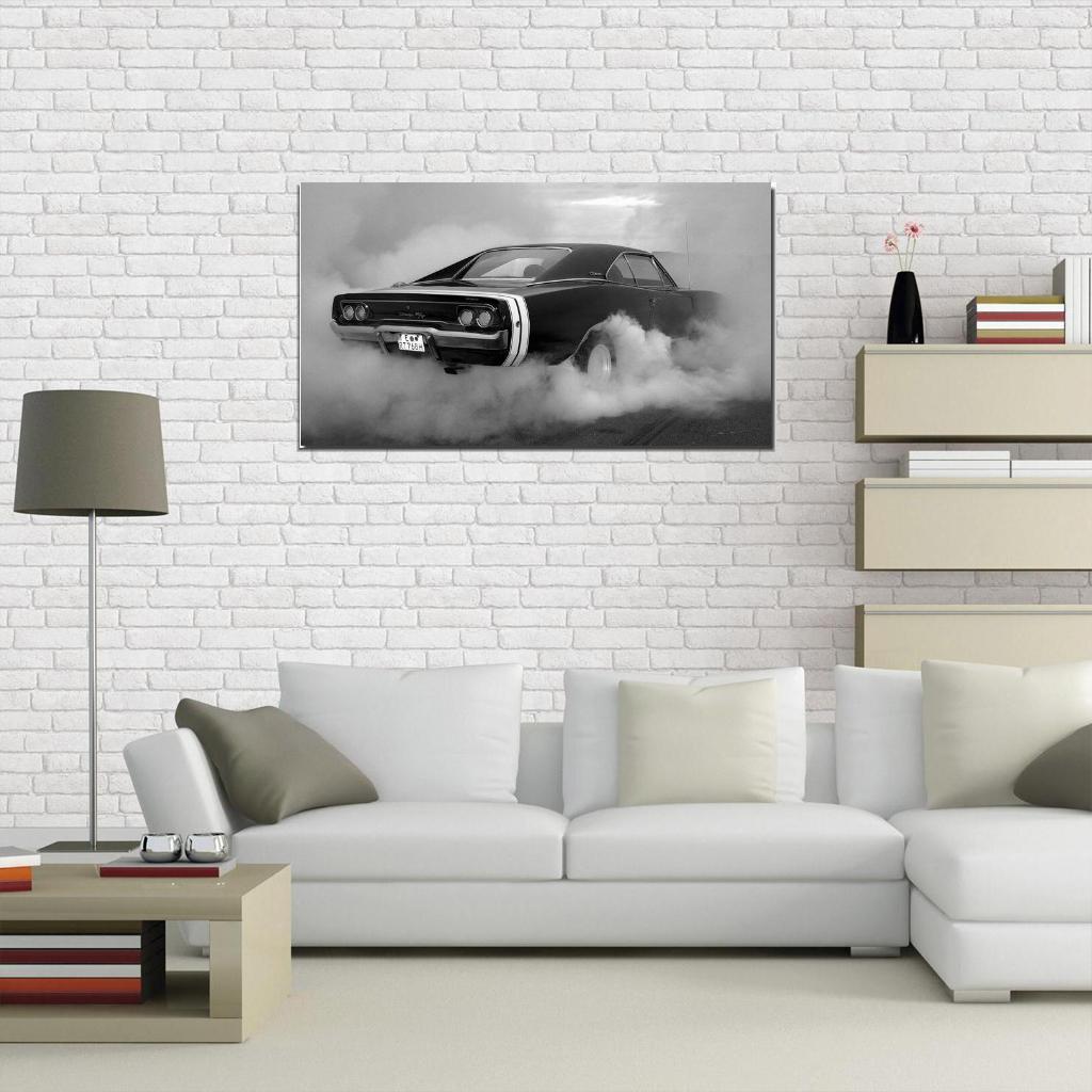 Dodge Charger RT BW Muscle Car Auto Wall Print Poster - xonomax