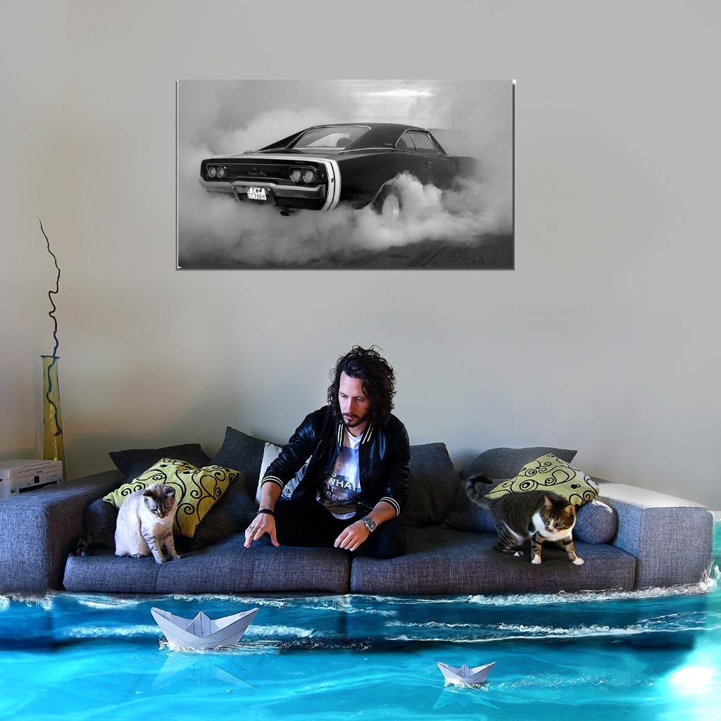 Dodge Charger RT BW Muscle Car Auto Wall Print Poster - xonomax