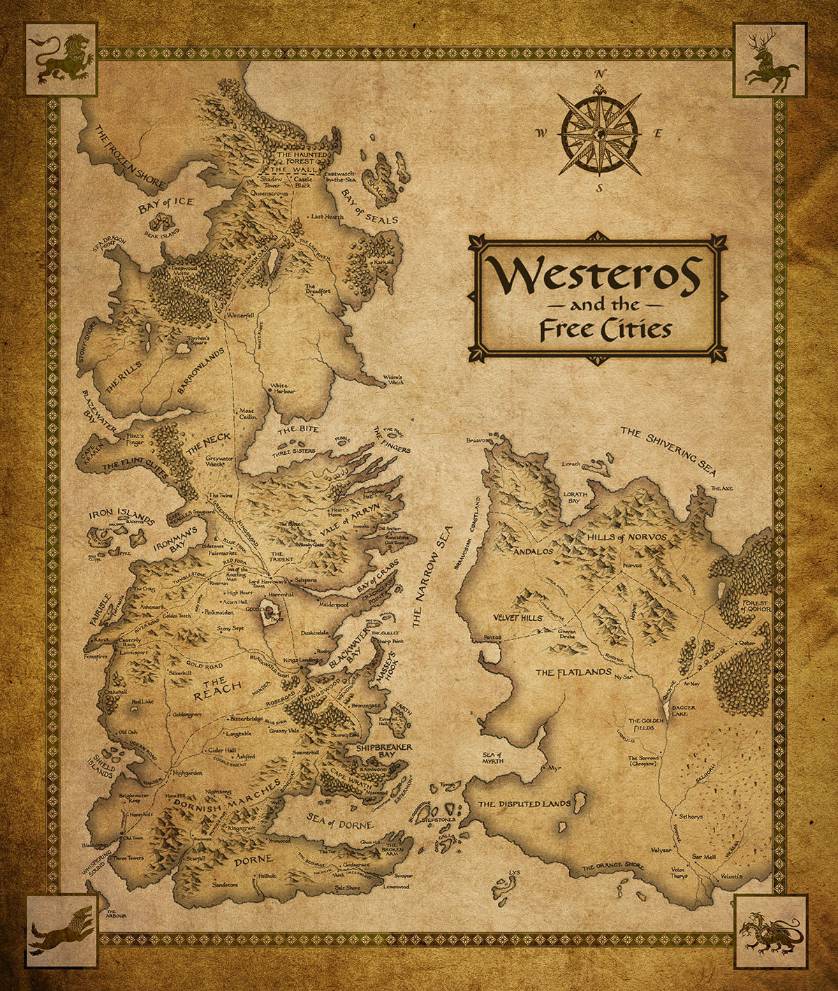 Game Of Thrones Houses Map Westeros Wall Print Poster - xonomax