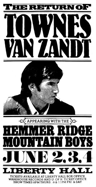Townes Van Zandt 1977 Liberty Hall Wall Print Poster