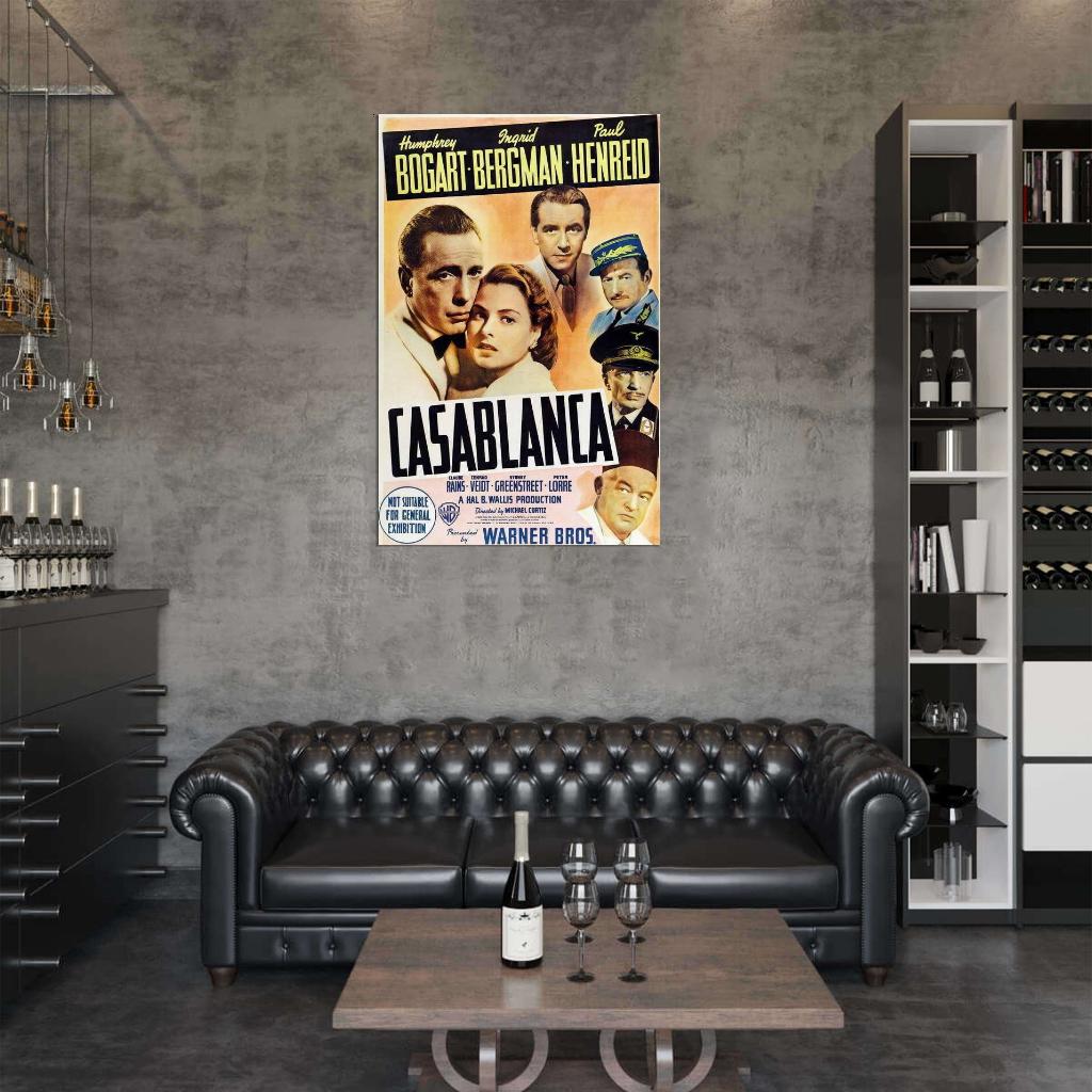 Сasablanca Movie 1942 Humphrey Bog Ingrid Bergman Decor Wall Print POSTER