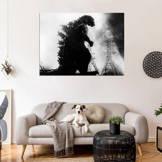 Godzilla 1954 BW Vintage Movie Wall Print Poster - xonomax