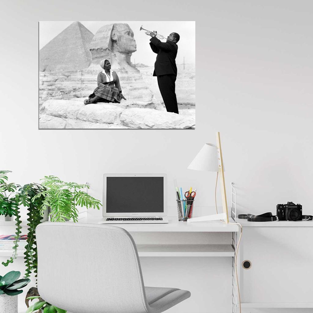 Louis Armstrong Wife Sphinx Pyramids Egypt 1961 Wall Print Poster