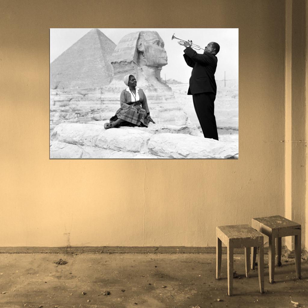 Louis Armstrong Wife Sphinx Pyramids Egypt 1961 Wall Print Poster