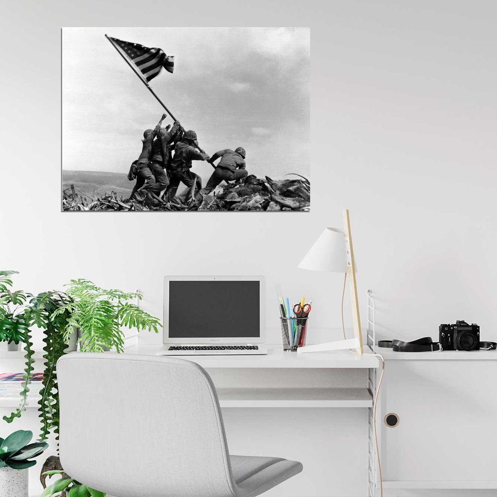 Raising The Flag on Iwo Jima US Army Troops Soldiers Wall Print Poster