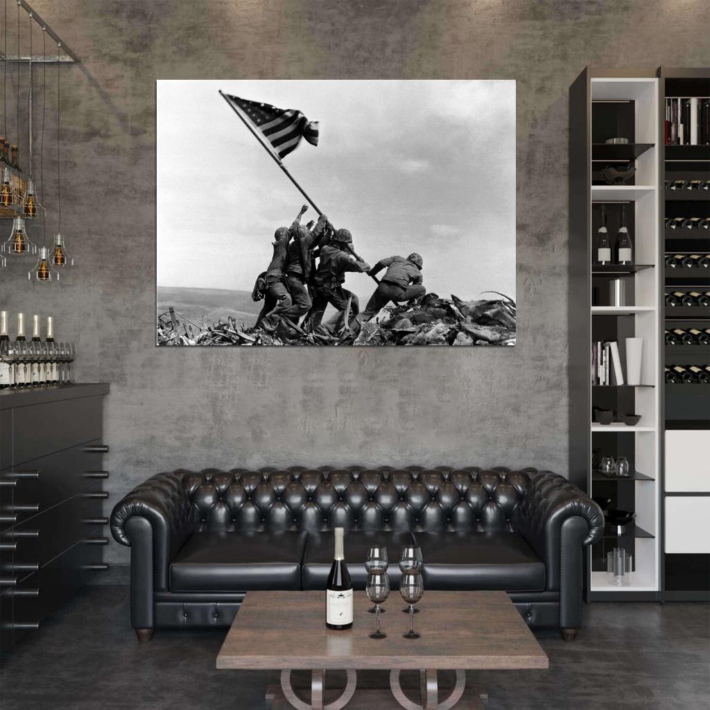 Raising The Flag on Iwo Jima US Army Troops Soldiers Wall Print Poster