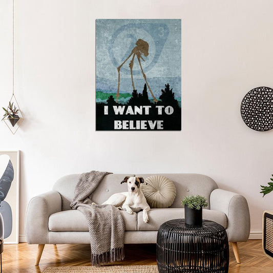 I Want to Believe Vintage Art Painting Half Life 3 Logo Strider Print Poster - xonomax